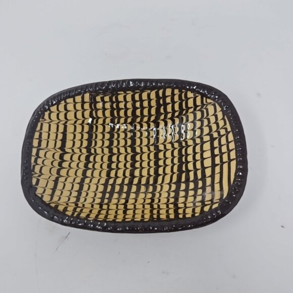 Vintage 1990s Colonial Williamsburg Mocha Redware Slipware Oblong Trencher Bowl - Picture 1 of 6